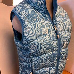 L.L. Bean Teal and Blue Floral puffy Vest, reversible